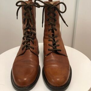 Joan & David Brown Ankle Boots with Lace-Up Design